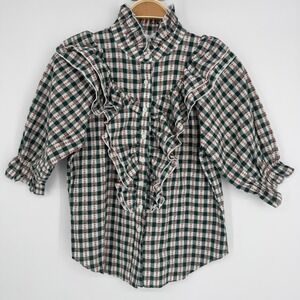 The Shirt Rochelle Behrens Ruffle Blouse XS  Gingham Puff Sleeve Cottagecore